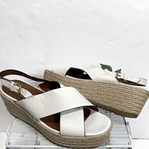 Naturalizer White  Slingback Espadrille Sandals A Cross-band Wedges size 12 Wide